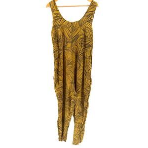 Black Crane Mustard Tropical 100% Cotton Printed Sleeveless Jumpsuit